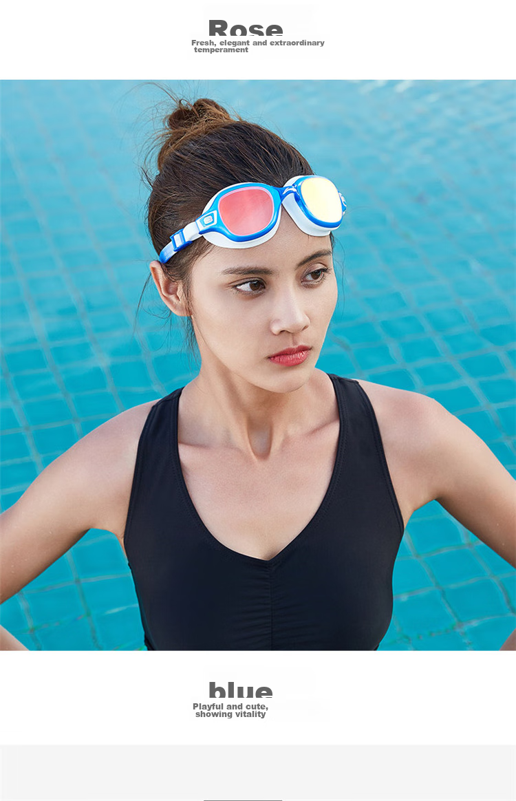 LI-NING LSJN588-3 Women's High-Definition Waterproof Anti-Fog Large Frame Swimming Goggles Rose Red 13