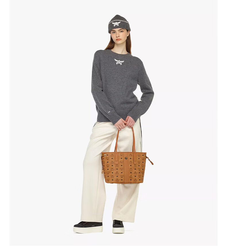MCM New Arrival Exquisite Commuter LIZ Small Reversible Double Tote Bag Cognac Color Qixi Festival Gift 8