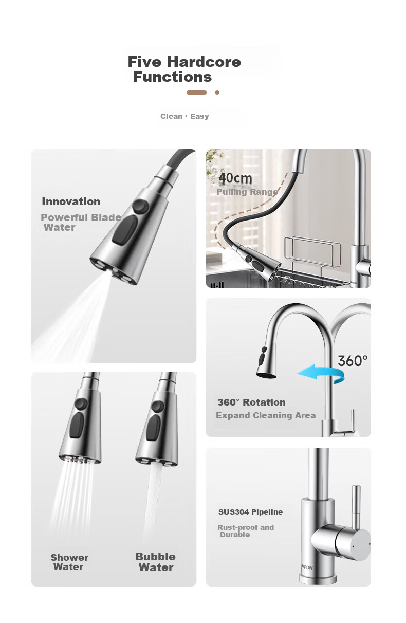 ARROW 304 Stainless Steel Hot And Cold Water Faucet, Rotatable Pull-Out Tap, Kitchen Pull-Type [15% Refreshing Subsidy] 2