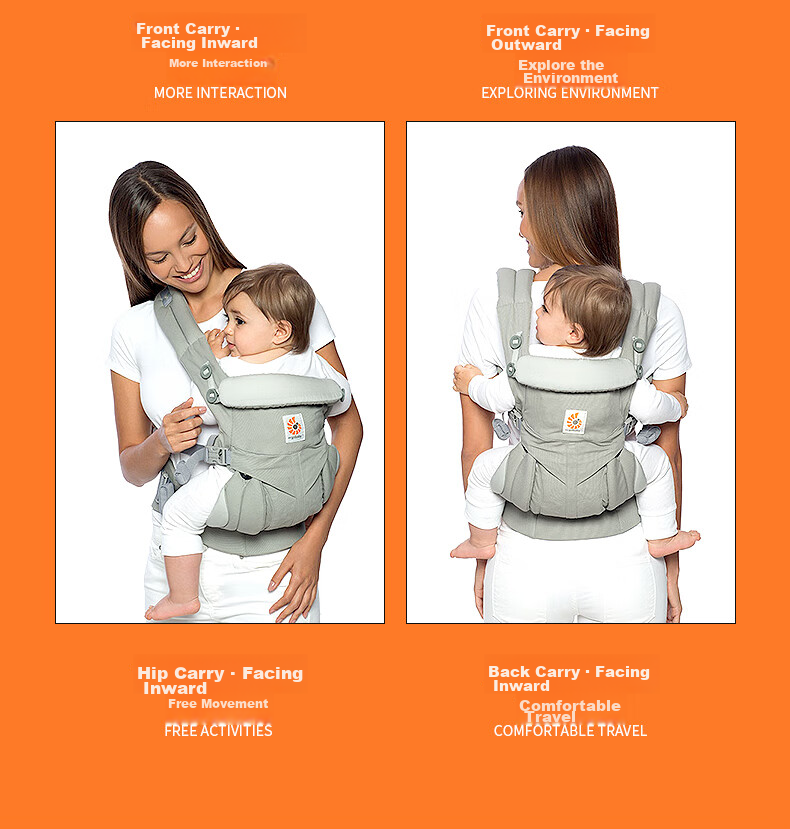 ERGObaby American Ergobaby Waist Stool, Baby Carrier, Omni Classic All-Stage, Soft And Breathable, Portable Baby Carrier, Gray 15