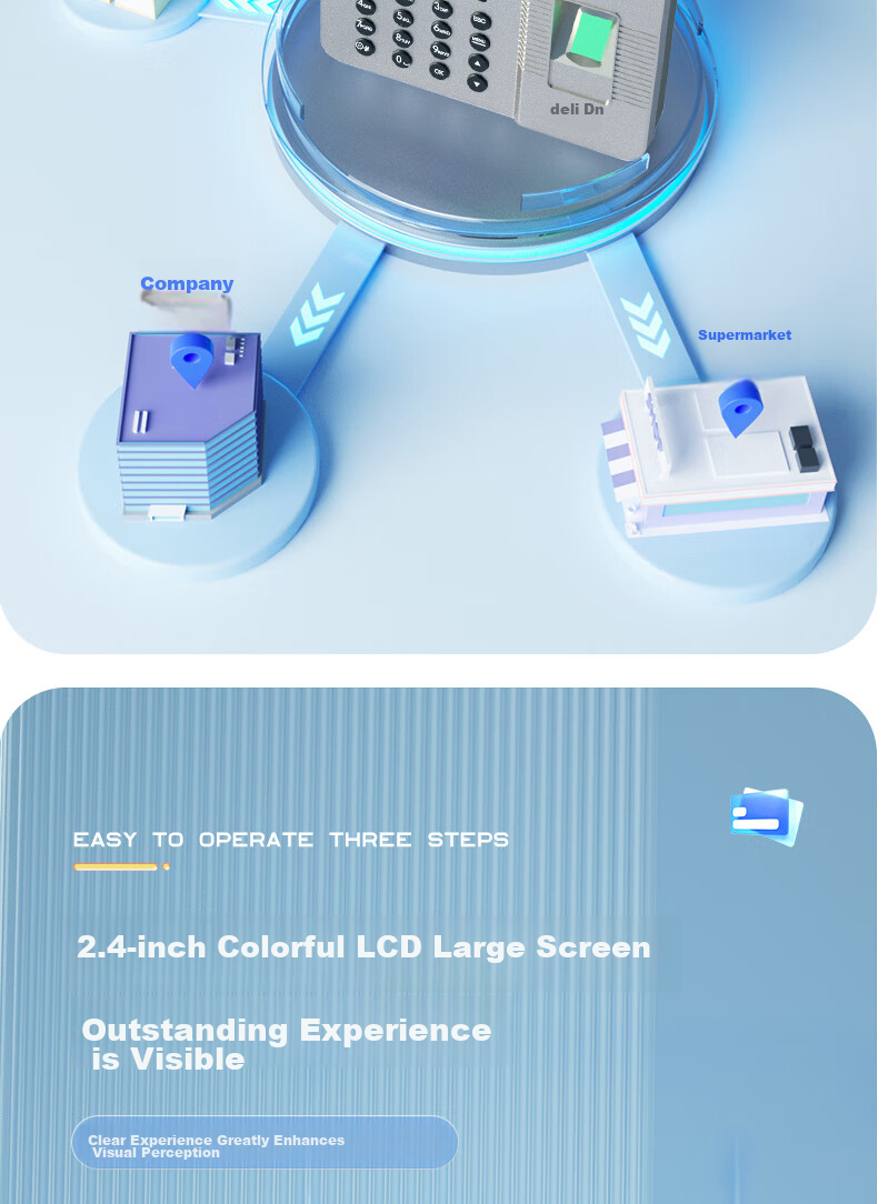 Deli Attendance Machine Facial Recognition Clock-In Device, Visible Light Dynamic Face Recognition Attendance, Liveness Detection, Bluetooth Connects to Phone WeChat Mini Program Management D50W 12