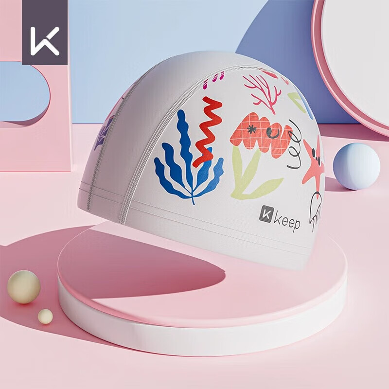 Детская шапочка для плавания Keep, комфортная, с защитой ушей, полиэстер, белый с принтом