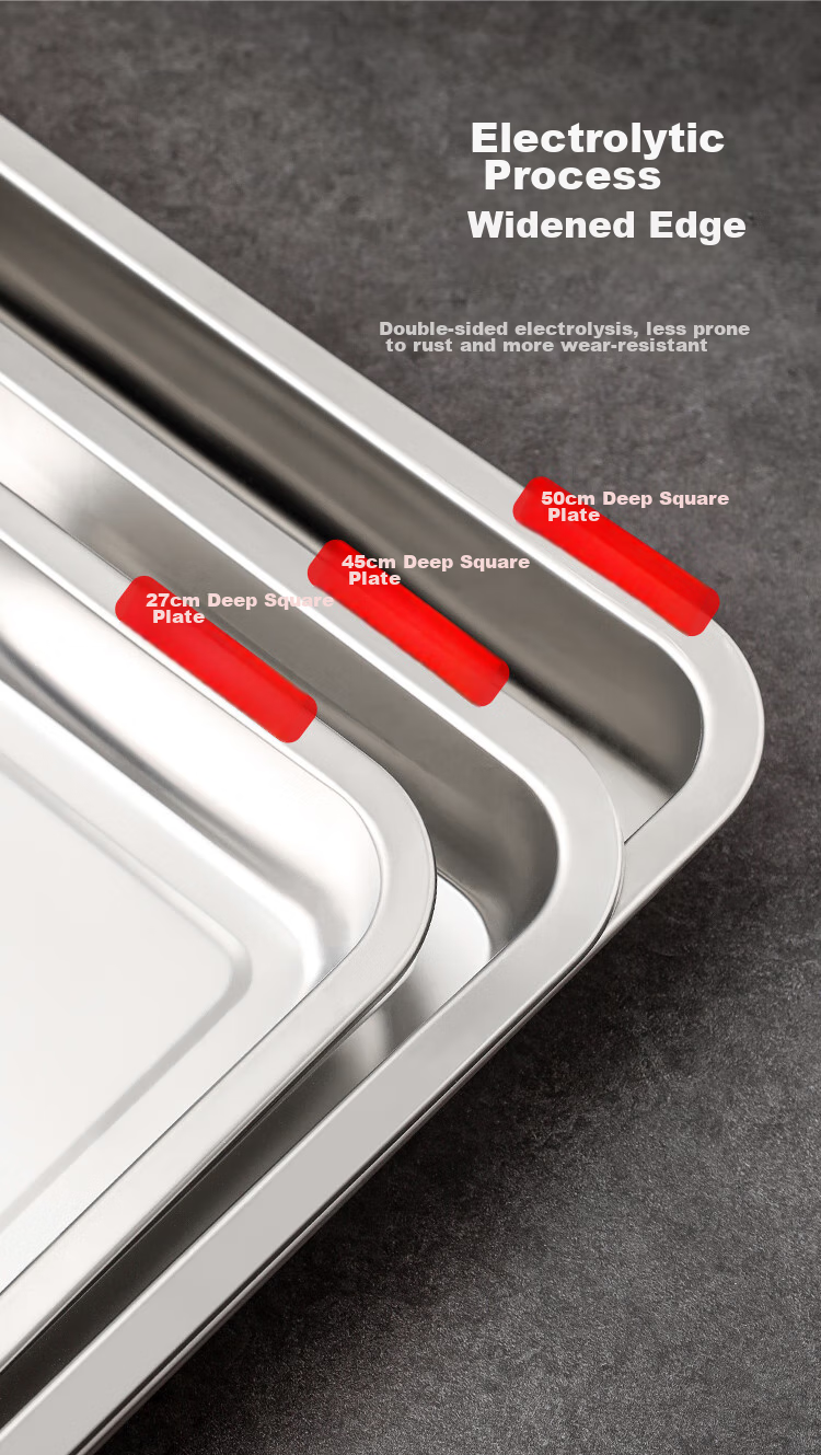 MAXCOOK 304 Stainless Steel Square Plate, Deep Square Tray, Rectangular Serving Tray, Barbecue Grilling Tray 29cm MCFT6548 7