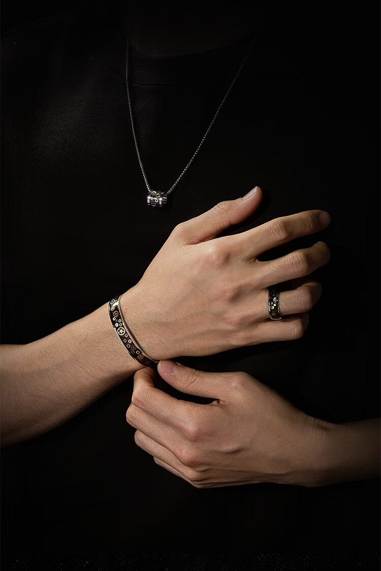 SEAGULL Starry Sky Gear Handmade Bracelet, Gift for Boyfriend Girlfriend, Steel Color Small Size 9