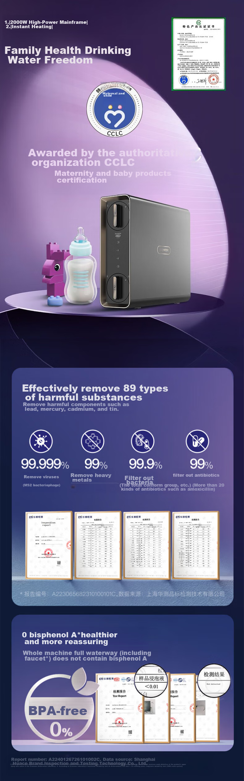 ECOWATER Water Purifier, Mercury PRO Under-Sink Home Direct Drinking 1000G Water Purification System, Long-Lasting RO Reverse Osmosis Smart Display, Zero Stagnant Water, Baby-Friendly High-Quality Sterilizing Household Appliance with Subsidy ERO185-2 4