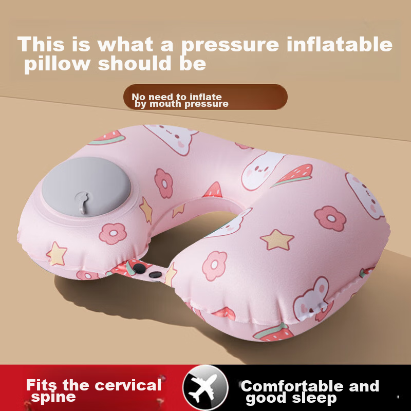 JAJALIN U-Shaped Pillow, Inflatable Double-Sided Pillow, Travel Three Treasures Neck Pillow, Office Nap Pillow, Business Trip Supplies, Cushion, Pink
