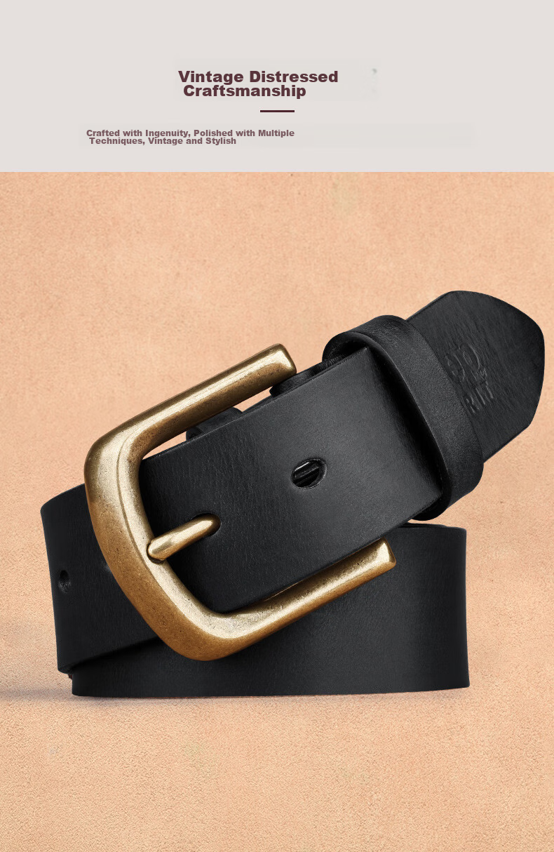 JEEP SPIRIT Men's Genuine Leather Belt with Pin Buckle, Business Style Vintage Belt, Birthday Gift Box for Boyfriend Or Husband 4