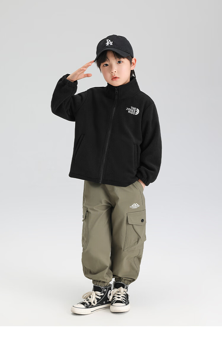 Zuoxi Children's Fleece Jacket, Boys' Outerwear, 2026 New Style, Spring Wear for Boys, Inner Layer Sportswear, Black, Size 120 5