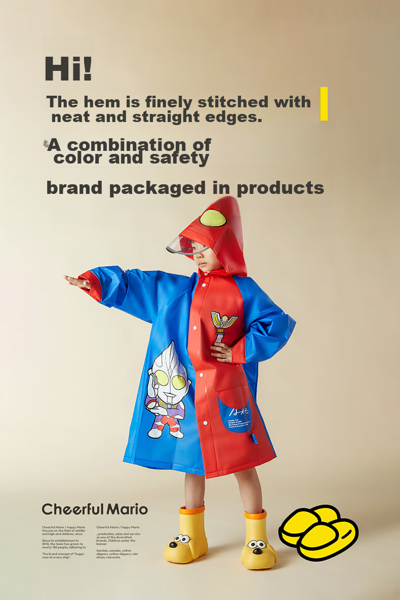 Cheerful Mario Ultraman Children's Raincoat for Boys 2024 Waterproof Full-Body with Backpack Space for Toddlers, Kids, Kindergarten School Rain Poncho 1
