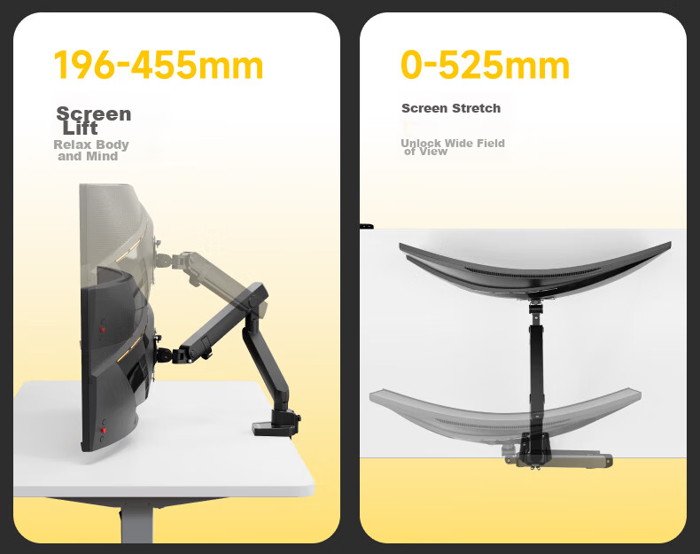 Brateck Beihu Monitor Stand, Mechanical Arm, Computer Desk Clamp Base, Heavy-Duty Screen Riser E500 Black 17-40 Inch, Suspended Arm 9