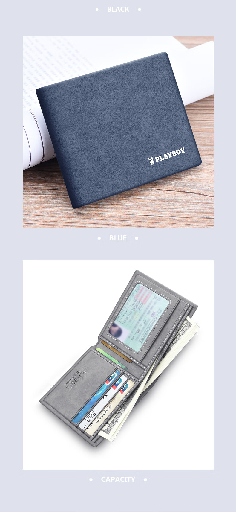 PLAYBOY Men's Short Wallet Card Holder ID Integrated Leather Wallet Gift for Husband Father Boyfriend Birthday 8