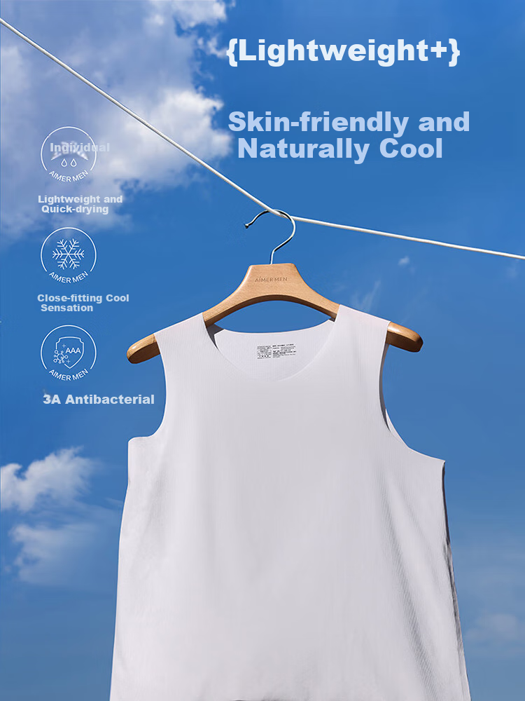 Aimer Men [2-Pack] Men's Tank Top, Summer Ice Silk Antibacterial Cool-Feeling Quick-Dry Seamless Undershirt 170 1