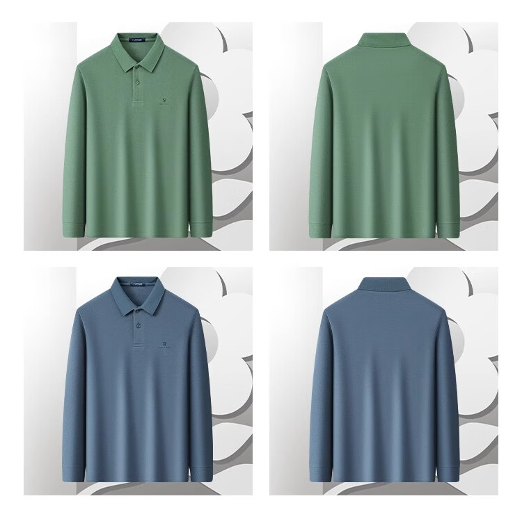 MONTAGUT Men's Long-Sleeve Polo Shirt, Autumn Season, Turn-Down Collar, Pique Long-Staple Cotton, Skin-Friendly Business Casual T-Shirt, Gray, 3XL 12