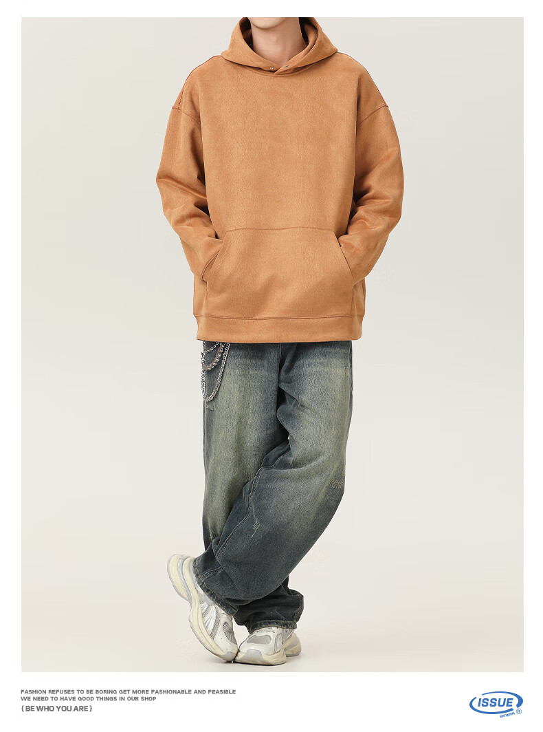 MMOPTOP American-Style Suede Milk Silk Sweatshirt for Men, Autumn And Winter Casual Hooded Top VE55151 Beige XL 12