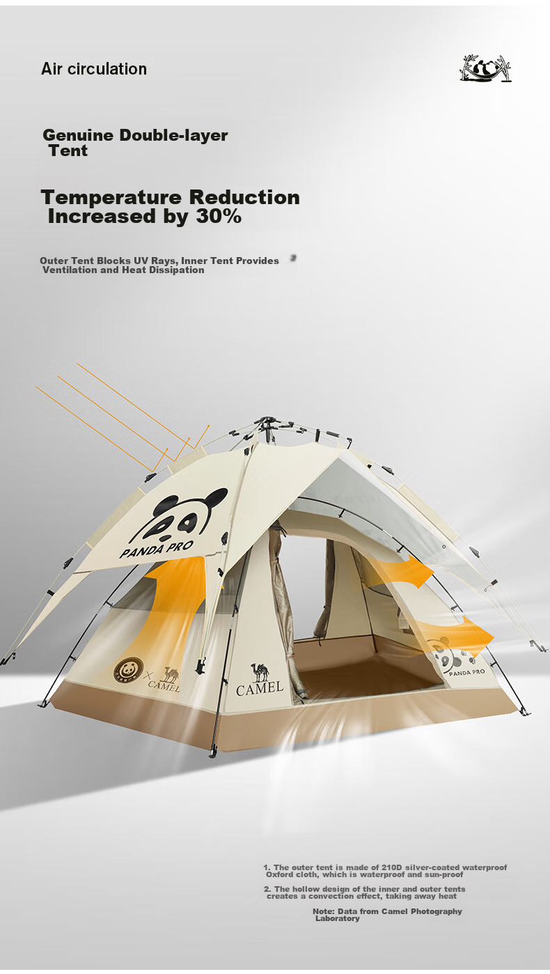 CAMEL Outdoor Black Gel Tent, Portable Folding Fully Automatic Thickened Camping Double-Person Sun Protection Rainproof A111-3 Sand Gold 4