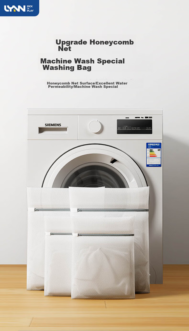 LYNN 3D Honeycomb Laundry Bags for Drum Washing Machines, Anti-Tangling And Shape-Retaining, Specially Designed for Underwear, Large Size 4-Piece Set 1