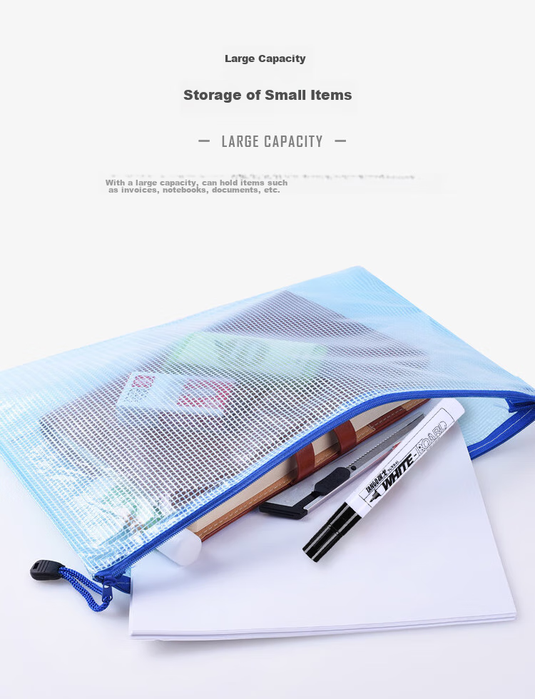 TANGO Office A4 Transparent Mesh Zipper Document Bag/file Holder/PVC Waterproof File Folder, 12 Pieces/pack, Blue, 3C Digital All-Net Low Price 7