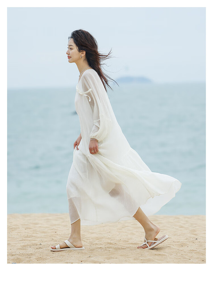 Dme [French-Style Dress] Romantic Elegant Fair-Complexion Easy Vacation Style Wrinkled Textured Dress for Wome 3