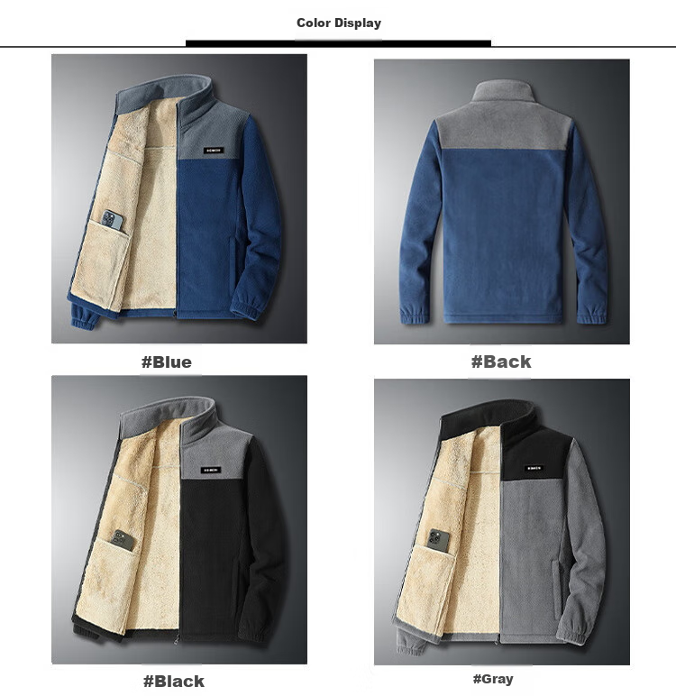 ROMON Jacket for Men, Autumn And Winter Trendy Baseball Jacket, Fleece Coat, Thickened Stand-Collar Fleece Outerwear, Men's Clothing ZR58 Black 3XL 5