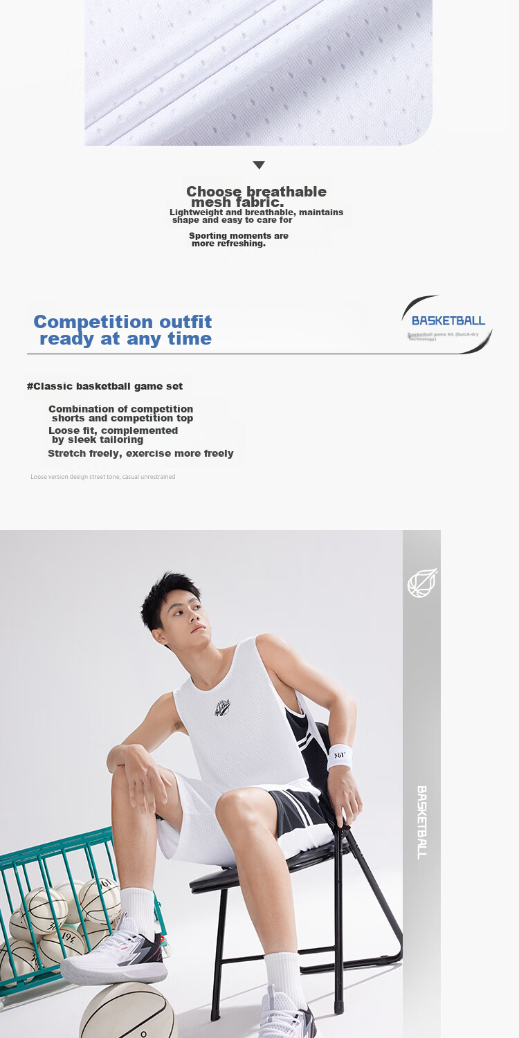 361° Men's Summer Sports Set Quick-Dry Basketball Running Fitness Jersey Vest and Shorts Two-Piece Set 652621901-2 4