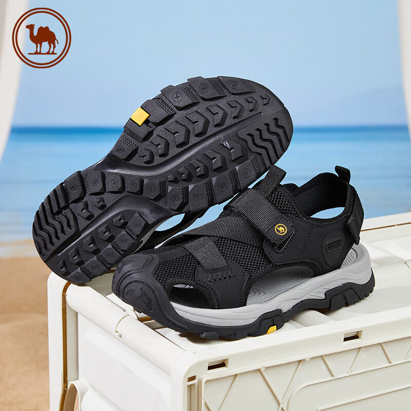 CAMEL Brand Men's Outdoor Casual Sandals, Breathable Closed-Toe Anti-Collision Beach Shoes P14M307617 Black Size 40