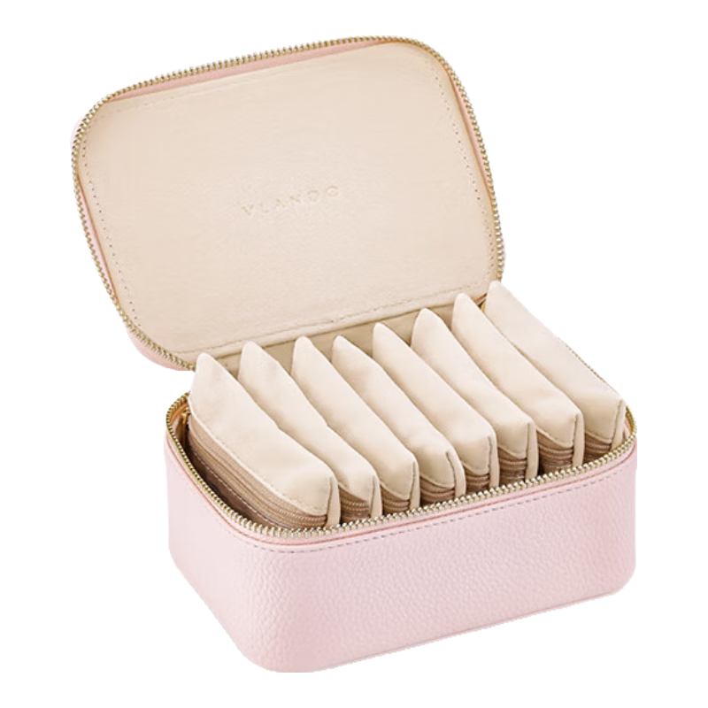 VLANDO Travel Portable Jewelry Storage Bag, Accessories Pouch, Velvet Handbag with Zipper, Pink Birthday Gift for Girlfriend, Luxurious Feel