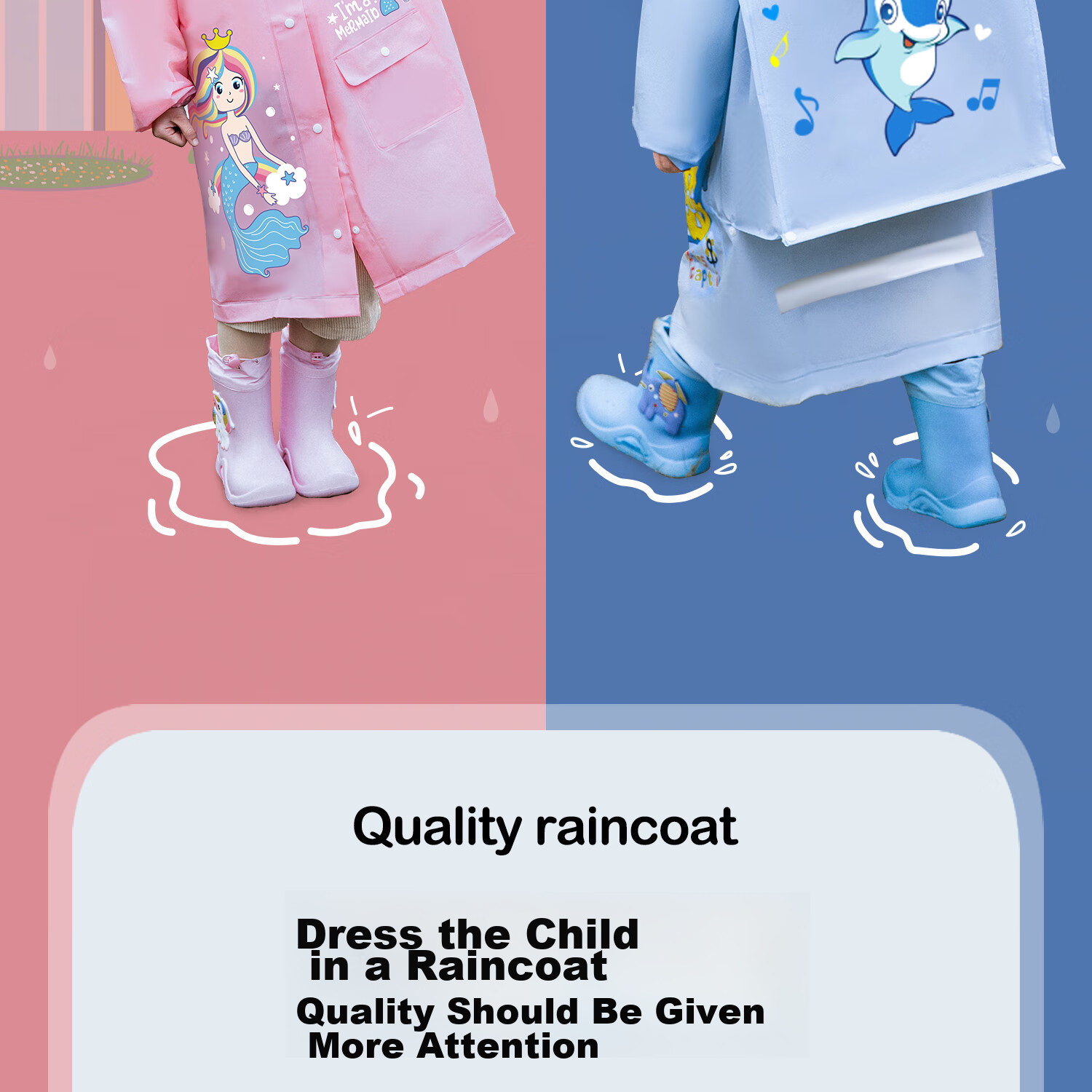 Moremerry Children's Raincoat for Boys And Girls, Full-Body Waterproof with Backpack Space, Elementary School Students' Specialized Rain Poncho, Little Dolphin Design, Size 3XL 2