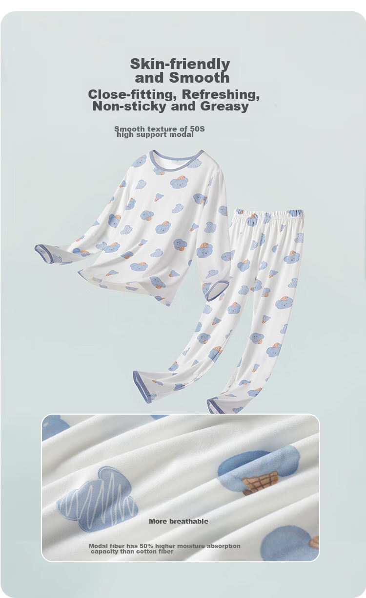 YEEHOO [50S Lenzing Modal] Children's Pajamas, Ultra-Soft Comfortable Lightweight Skin-Friendly Amino Acid Loungewear, White, Size 130 3