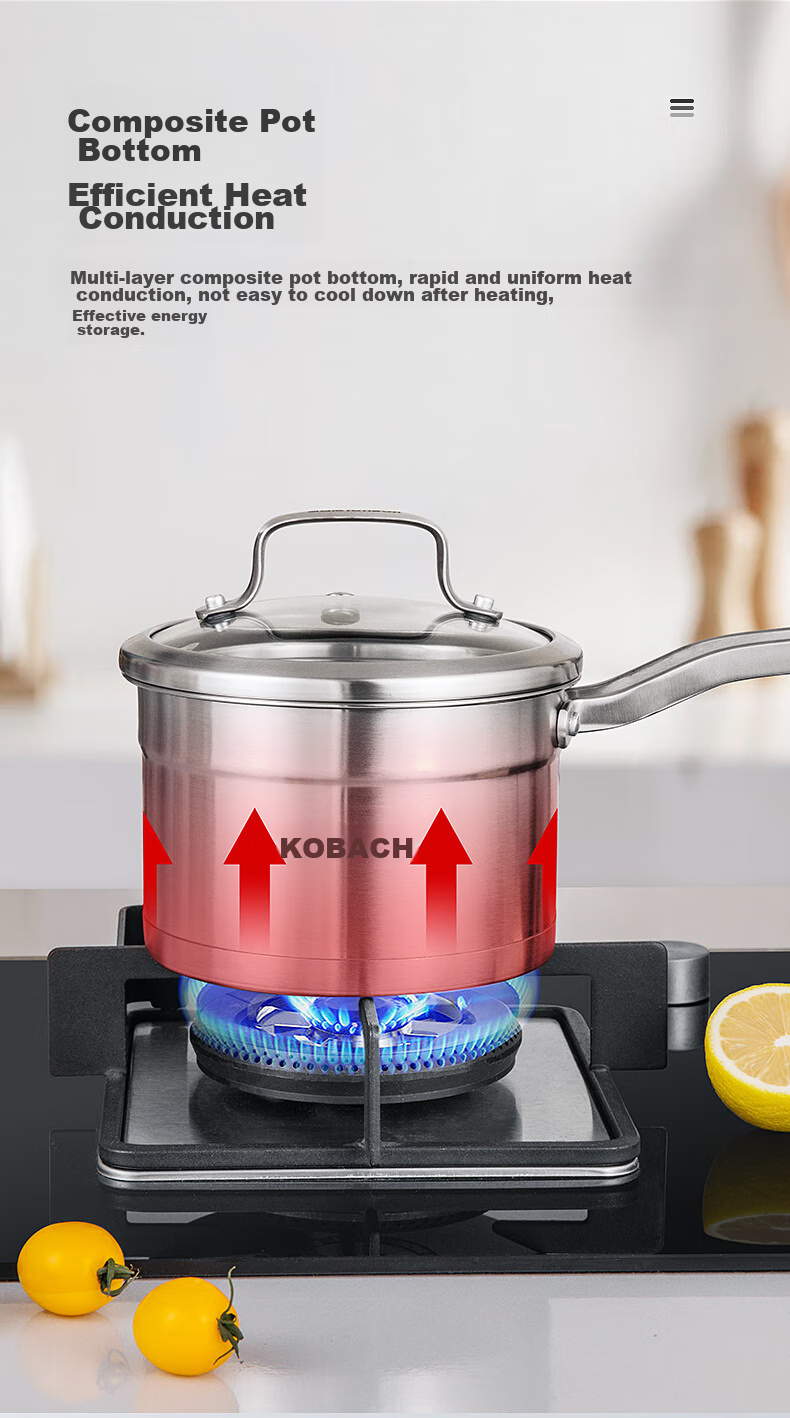 KBH Stainless Steel Milk Pot, 16cm Noodle Cooking Pot, Compatible with Induction Cooker And Open Flame, NQG18A304 5