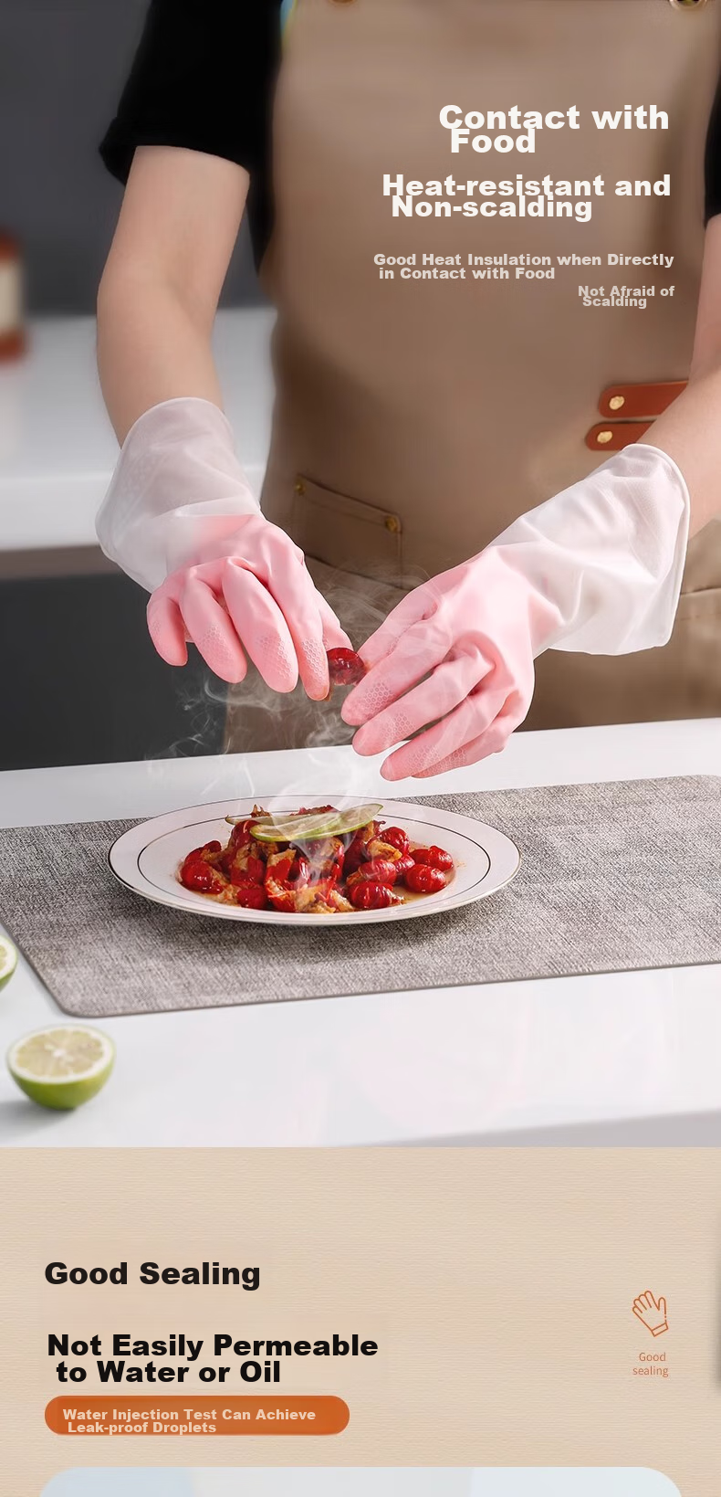Guangduola Extended Nitrile Household Dishwashing Gloves Waterproof Anti-Slip Kitchen Cleaning Gloves 2 Pairs 8
