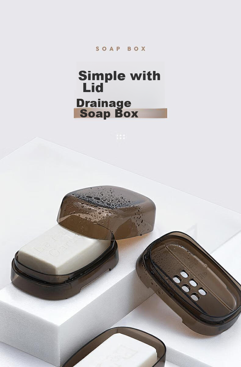 CHAHUA Soap Dish with Lid, Draining, No Drilling Required, Nordic Style Plastic Countertop Soap Holder, 1 Piece 1
