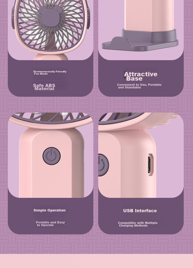 Elifo Small Desktop USB Fan, Portable Handheld Fan, Compact Electric Fan, Desktop Fan, Pink And Purple 18