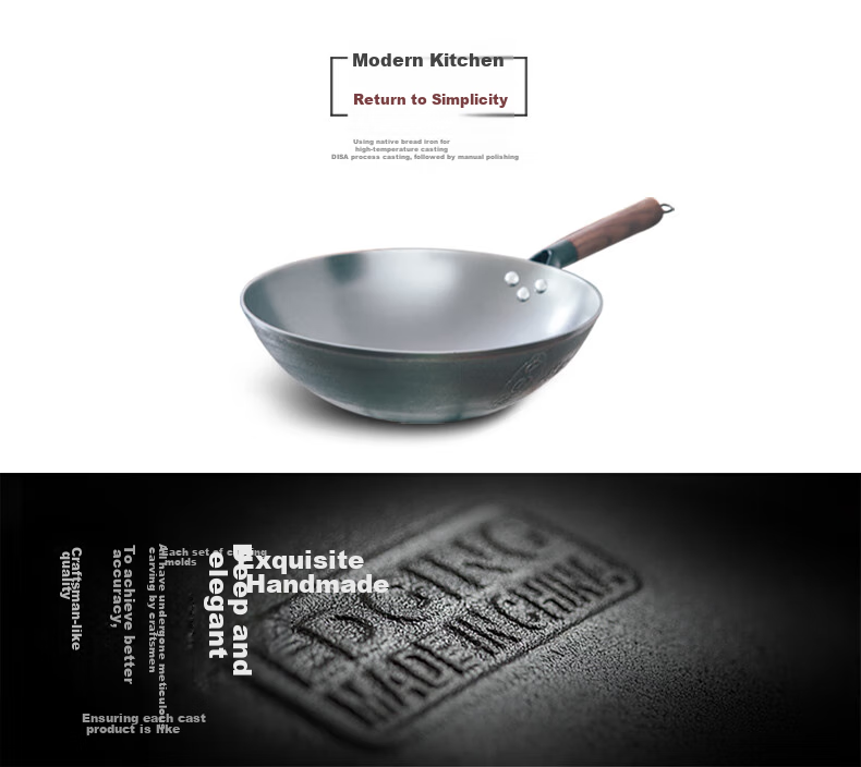 Dianjiang Cast Iron Wok, 30cm Thick, Plain Bottom, No Coating, Traditional Style, for Home Cooking 9