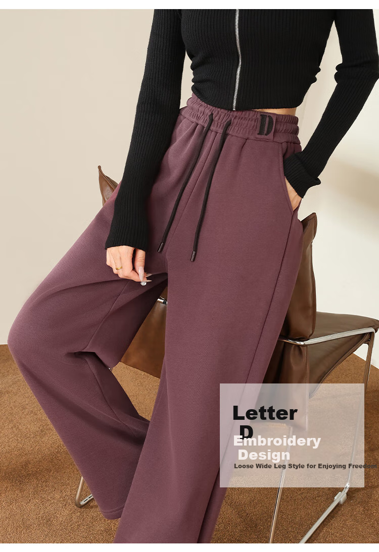 DME Fleece-Lined Thick Warm Slim-Fit Wide-Leg High-End Flattering Loose Elastic Waist Trousers, Black, XL 6