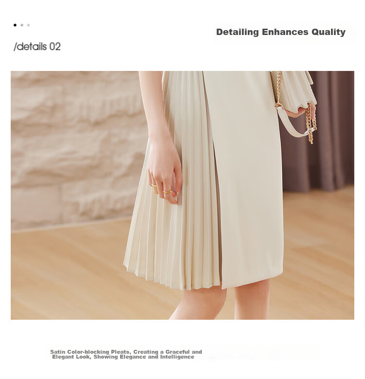 Sentubila Design-Inspired Patchwork Dress, Summer Elegant Pleated Skirt for Petite Figures, Apricot Color, Size S 6