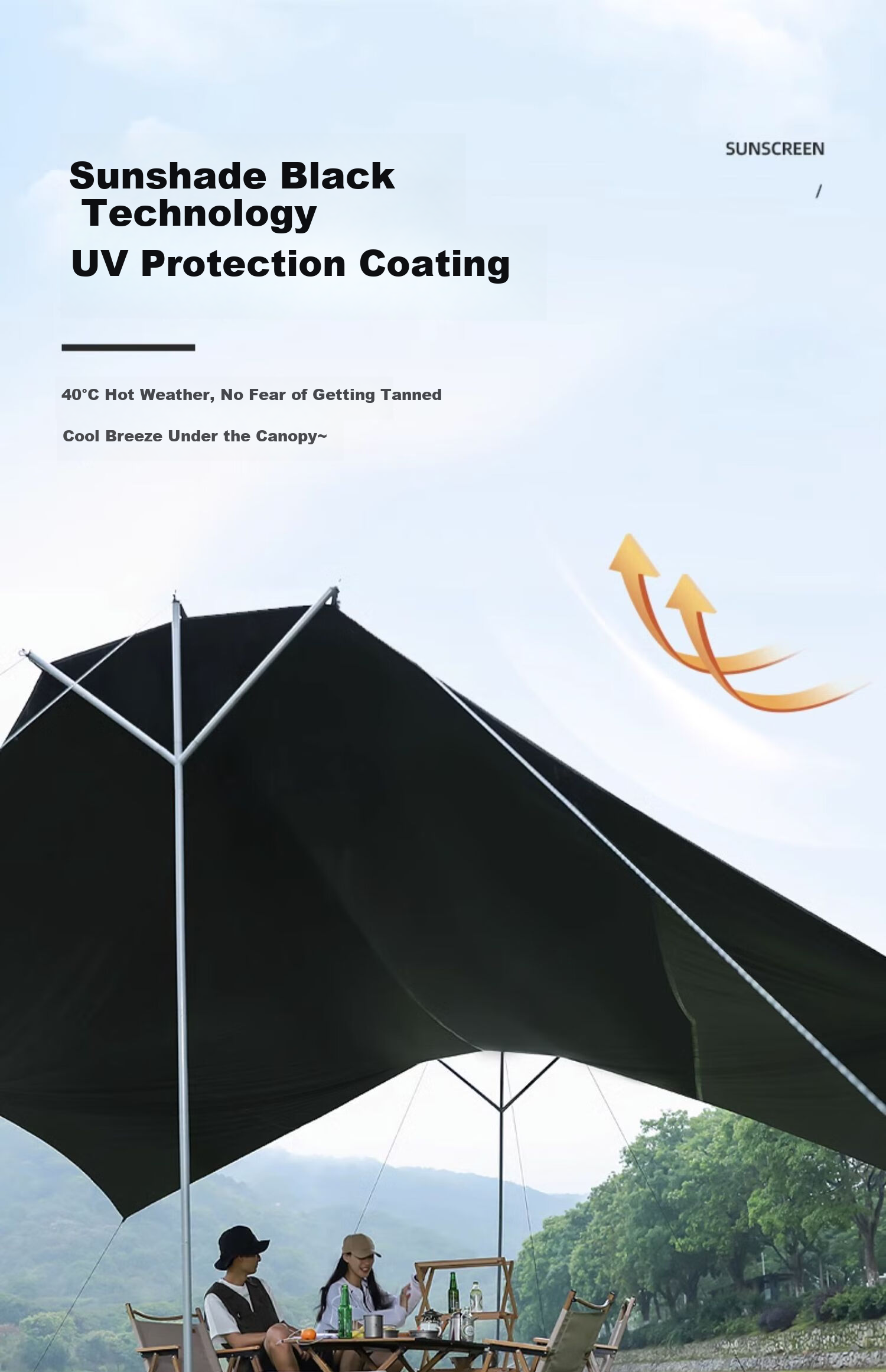 CAMEL Triforce Sky Dome Tent, Large Outdoor Camping Black Tarpaulin, Sun Protection Beach Canopy, Complete Set of Equipment 7