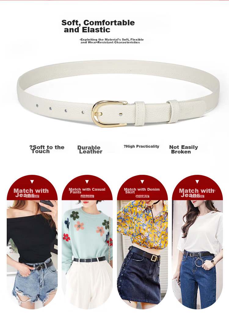 CROCODILE Belt, Fashionable Top-Layer Cowhide Soft Women's Simple Pin Buckle Belt, Birthday Gift, 11430 White, Gift for Girlfriend 2