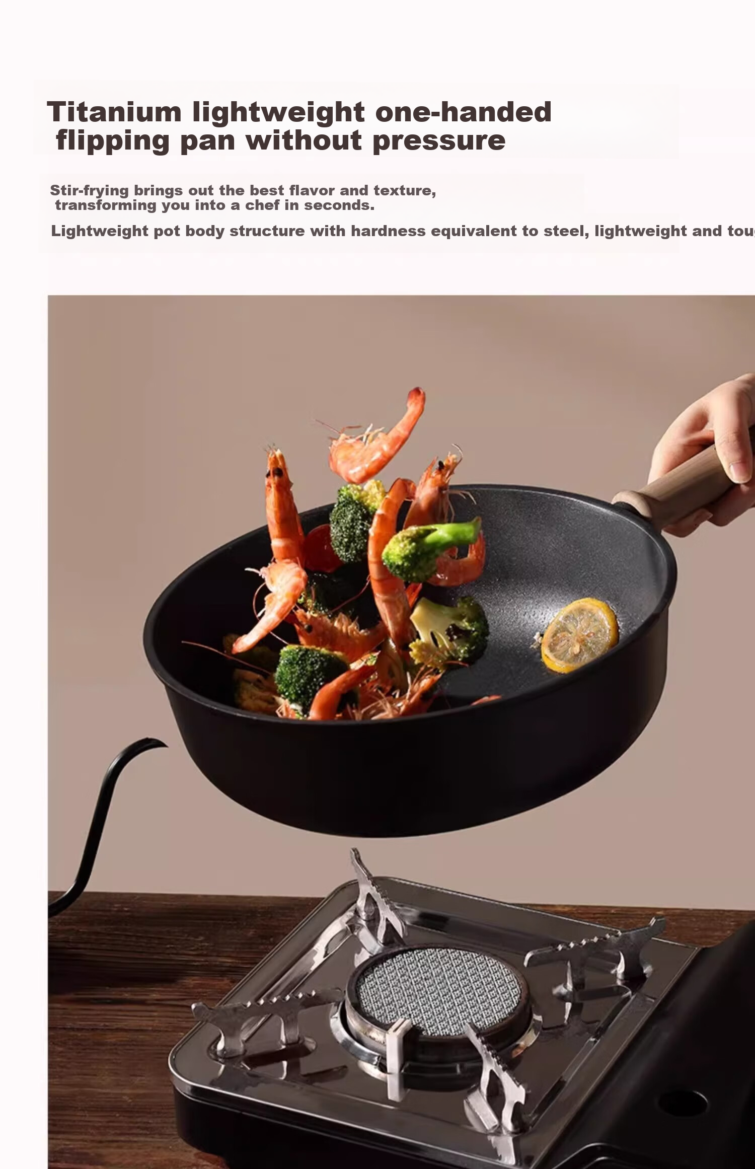 CaROTE Non-Stick Wok for Home Cooking, Suitable for Induction And Gas Stoves, Titanium Pan, Lightweight Non-Stick Flat Bottom Pan, 28cm 10