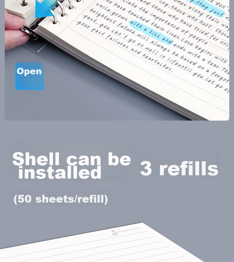 Wengu Notebook A4 Student Stationery Exam Research Thick Journal Detachable Iron Clip Loose-Leaf Notebook Cover with 9 Holes Lightweight Simple Ins Style Non-Slip Shell A4-9H 13
