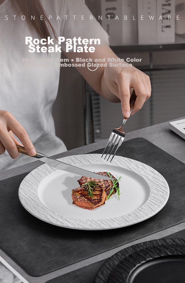 Banwushenghuo Steak Plate, Western Dinner Plate, Ceramic Plate, Home Luxury High-End Feel, Western Tableware, Pasta Plate, Steak-Specific Plate 2