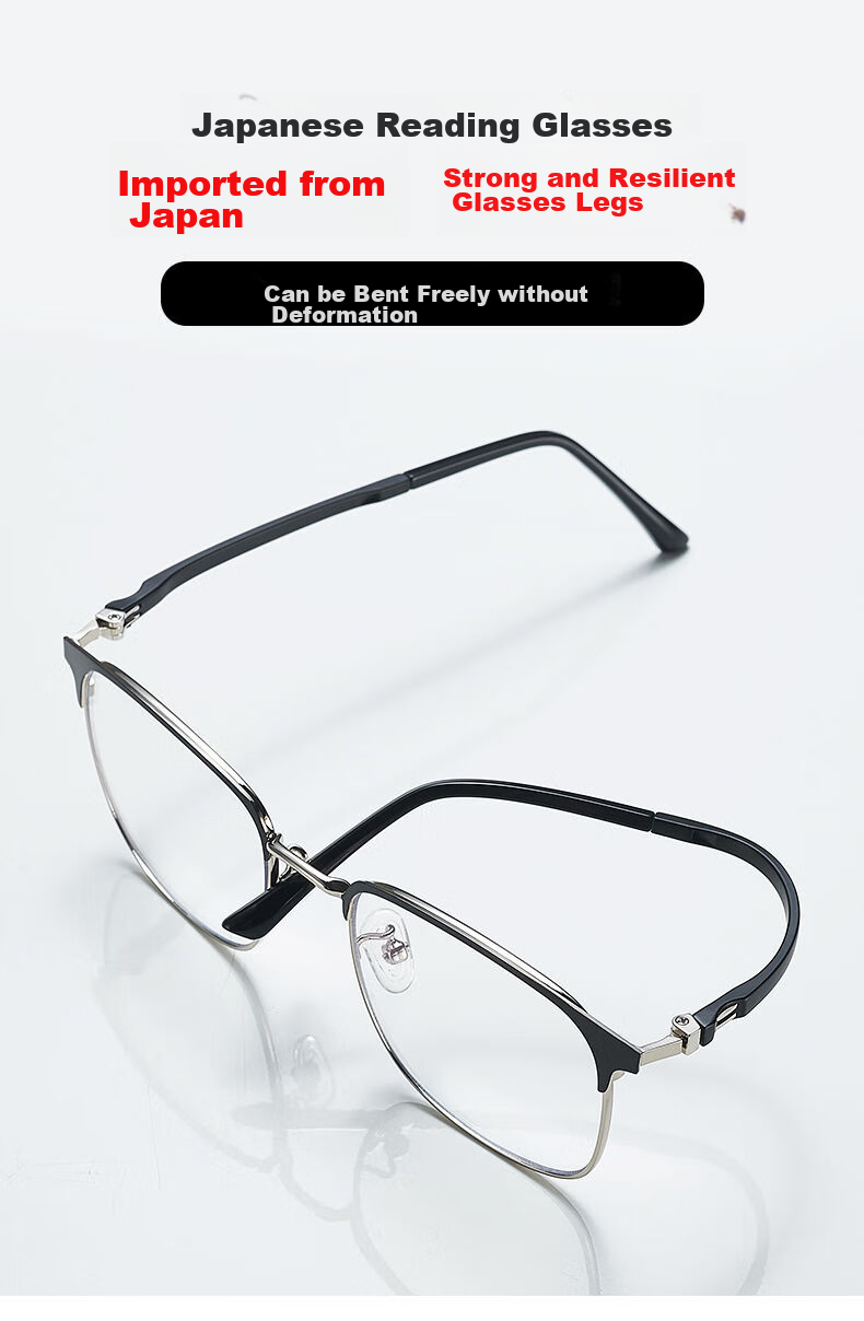 LESCA LUNETIER Imported Anti-Blue Light High-Definition Reading Glasses for Men, High-End Brand Ultra-Light Reading Eyeglasses, Black And Silver, 100 Degrees 11