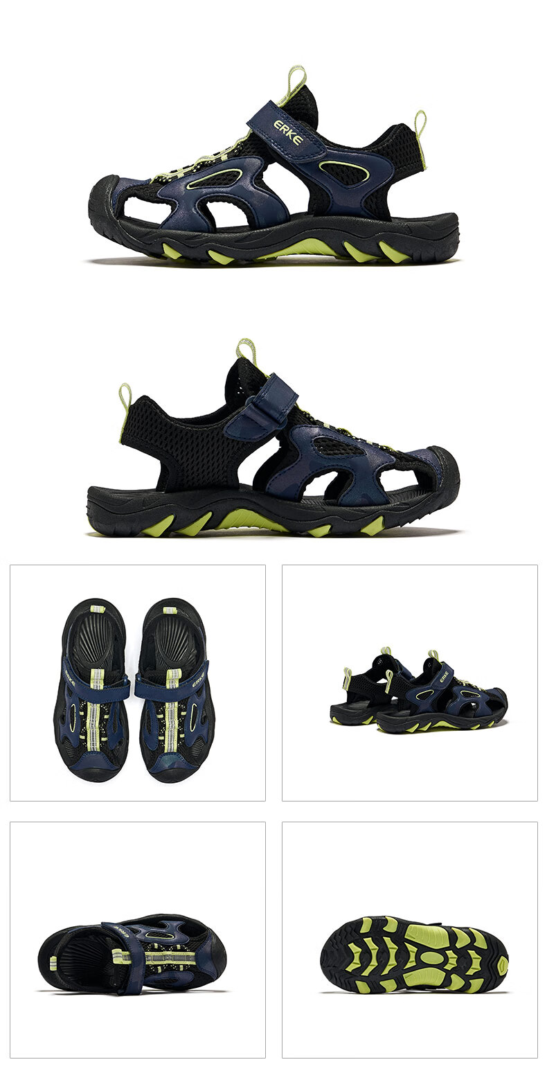 ERKE Children's Shoes Boys' Outdoor Sandals Casual Beach Shoes for Kids Black/midgray Size 37 29