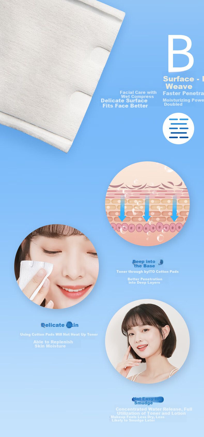 ITO Cotton Pads, 180 Pieces * 1 Pack, Double-Sided Three-Layer Wet Compress Water-Saving Makeup Remover Pads, Facial Cleansing Pads for Face And Eyes, Thick Versio 8