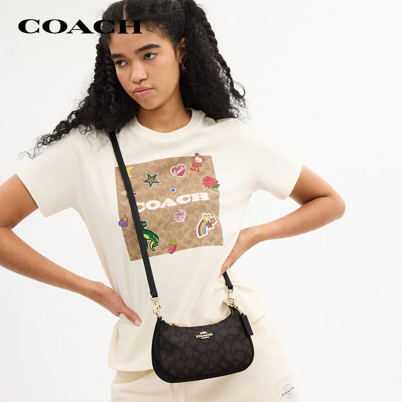 COACH [Brand Direct Supply], Women's TERI Handbag, Shoulder Bag, Crossbody Bag, New Moon Bag, Deep Brown And Black, CW323, New Year Gift