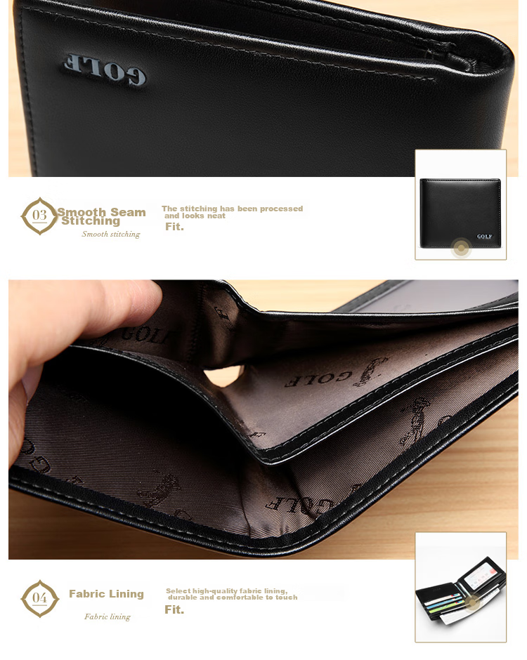 GOLF Men's Wallet, Durable Microfiber with Top-Grain Leather Card Holder And Coin Purse, Short Wallet Gift Box, Present for Boyfriend 19