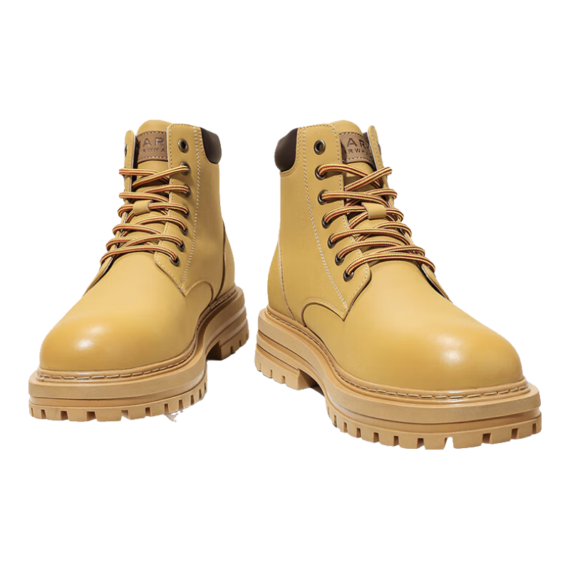 MARK FAIRWHALE Men's New Martin Boots, All-Season Style, Cotton Shoes, Thickened Heightening Work Boots, Motorcycle Men's Shoes, Ginger Yellow, Size 43