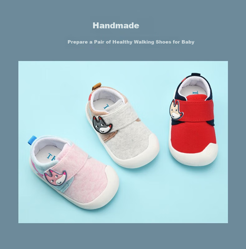 ThomBaker Baby Walking Shoes Spring And Autumn Style, Girls' Cloth Shoes, Boys' Cartoon Soft-Soled Non-Slip Shoes, Red Fox 19 2