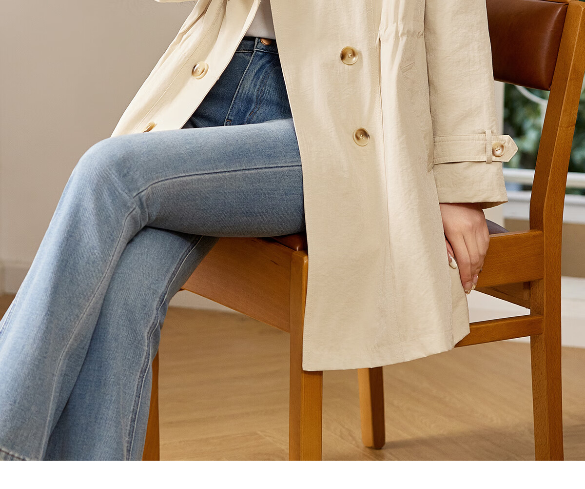 Taxiang Elegant Windbreaker Jacket for Women, Khaki Color, Mid-Length Coat, Spring And Autumn Thin Casual Outerwear T51D021 10