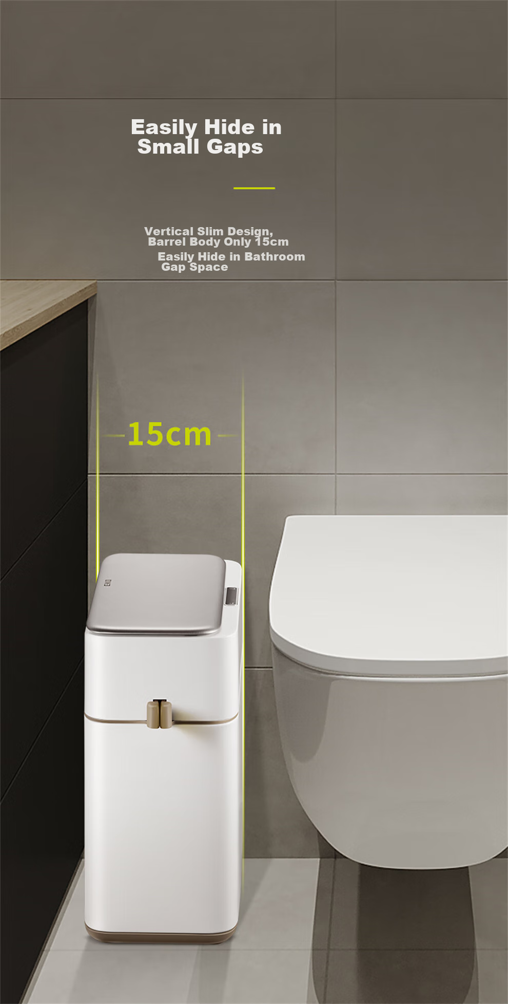 EKO Smart Sensor Trash Can, 8L, Matte White, Large Capacity for Home Use, Stainless Steel, for Bathroom Narrow Spaces, Recommended by Zhang Ruoyun, Model 9240 3