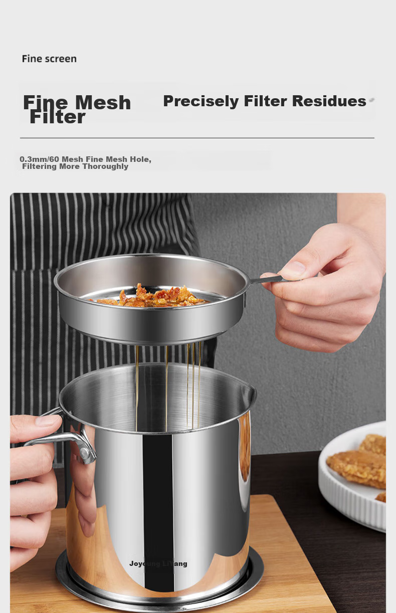 Joyoung Oil Dispenser, 304 Stainless Steel, Household Oil Strainer, Oil Storage Bottle, Kitchen Essential Tool, 1.8L 10